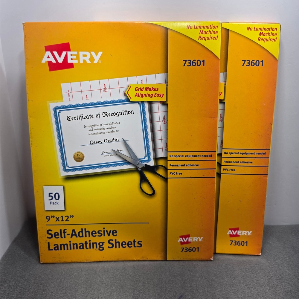 Avery 73601 Self-Adhesive Laminating Sheets 9x12 50 Pack 2 Count 100 Sheets